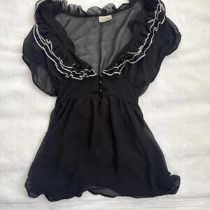 y2k flowy black sheer blouse with buttons and then a tie to make super fitted
